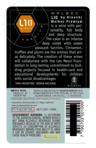 L10 Premium Malbec –  Back Label – Non-Vintage
