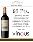 2020 Bianchi IV Generación Gran Malbec – 93 ponts, Vinous – Accolade Sell Sheet