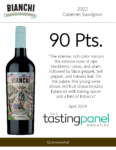 2022 Bianchi Cabernet Sauvignon, Made with Organic Grapes – 90 points, Tasting Panel – Accolade Sell Sheet