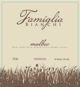 Famiglia Bianchi Malbec, Made with Organic Grapes – Front Label – 2021 Vintage & Before