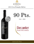 2018 Gran Famiglia Bianchi Malbec – 90 points, Decanter – Accolade Sell Sheet
