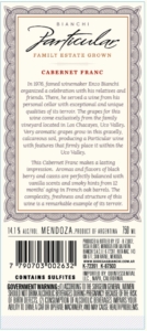 Particular Cabernet Franc – Back Label – Non-Vintage