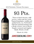 2019 Particular Cabernet Sauvignon – 93 points, James Suckling – Accolade Sell Sheet