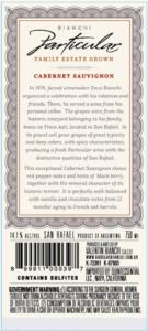 Particular Cabernet Sauvignon – Back Label – Non-Vintage