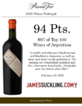 2020 Pascual Toso Ultra Premium Finca Pedregal – 94 points, James Suckling – Accolade Sell Sheet