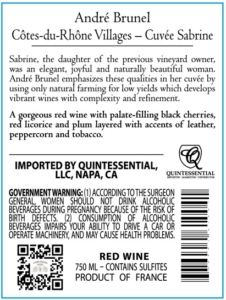 André Brunel Côtes du Rhône Villages Cuvée Sabrine – Back Label – Non-Vintage