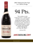 2020 André Brunel Châteauneuf-du-Pape Les Cailloux Rouge – 94 points, James Suckling – Accolades Sell Sheet