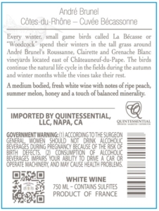 André Brunel Côtes du Rhône Cuvée Becassonne – Back Label – Non-Vintage