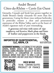 André Brunel Côtes du Rhône Cuvée Est-Ouest – Back Label – 2022 & Before