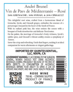 André Brunel Vin de Pays Rosé – Back Label – Non-Vintage