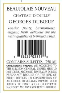 Georges Duboeuf Chateau d’Ouilly Beaujolais Nouveau – Back Label – Non-Vintage
