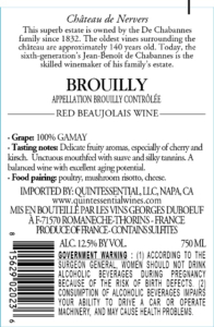Georges Duboeuf Chateau de Nervers Brouilly – Back Label – Non-Vintage