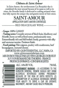 Georges Duboeuf Château de Saint-Amour – Back Label – Non-Vintage