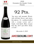 2020 Georges Duboeuf Clos des Quatre Vents Fleurie – 92 points, James Suckling – Accolade Sell Sheet
