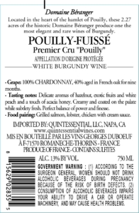 Georges Duboeuf Domaine Béranger Pouilly-Fuissé Premier Cru – Back Label – Non-Vintage