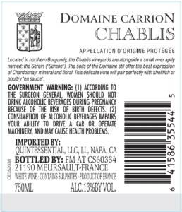 Domaine Carrion Chablis – Back Label – Non-Vintage