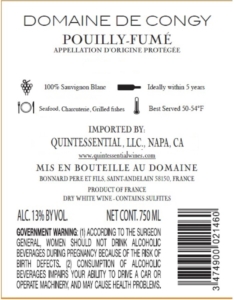 Domaine de Congy Pouilly-Fumé – Back Label – Non-Vintage