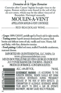 Georges Duboeuf Domaine de La Vigne Romaine Moulin-Á-Vent – Back Label – Non-Vintage