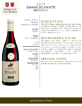 2019 Georges Duboeuf Domaine de Lafayette Brouilly – Fact Sheet