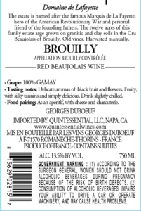 Georges Duboeuf Domaine de Lafayette Brouilly – Back Label – Non-Vintage