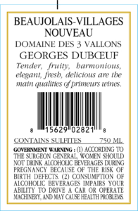 Georges Duboeuf Domaine des 3 Vallons Beaujolais-Villages Nouveau – Back Label – Non-Vintage