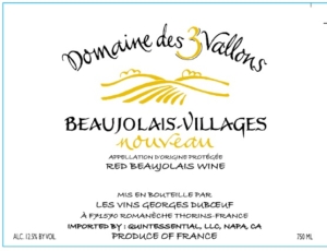 Georges Duboeuf Domaine des 3 Vallons Beaujolais-Villages Nouveau – Front Label – Non-Vintage