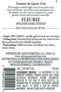 Georges Duboeuf Domaine des Quatre Vents Fleurie – Back Label – Non-Vintage