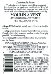 Georges Duboeuf Domaine des Rosiers Moulin-Á-Vent – Back Label – Non-Vintage