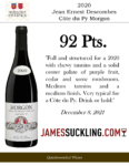 2020 Georges Duboeuf Jean-Ernest Descombes Morgon Côte du Py – 92 points, James Suckling – Accolade Sell Sheet