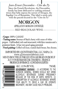 Georges Duboeuf Jean-Ernest Descombes Morgon Côte du Py – Back Label – Non-Vintage