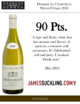 2022 Georges Duboeuf Domaine les Chenevières Mâcon-Villages – 90 points, James Suckling – Accolades Sell Sheet
