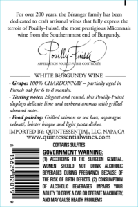 Georges Duboeuf Emile Béranger Pouilly Fuissé – Back Label – Non-Vintage