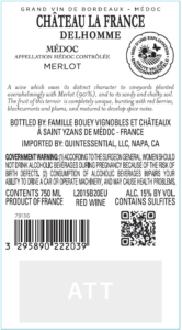 Famille Bouey Chateau La France Delhomme – Back Label – Non-Vintage