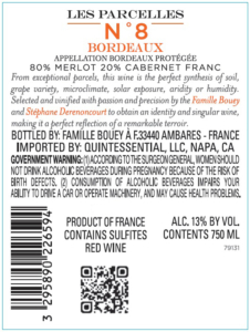 Famille Bouey Les Parcelles No. 8 – Back Label – Non-Vintage