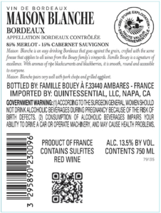Famille Bouey Maison Blanche Bordeaux Rouge – Back Label – Non-Vintage