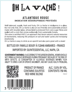 Famille Bouey Oh La Vache! Rouge – Back Label – Non-Vintage