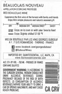 Georges Duboeuf Beaujolais Nouveau – Back Label – Non-Vintage