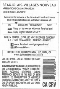 Georges Duboeuf Beaujolais-Villages Nouveau – Back Label – Non-Vintage