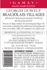 Georges Duboeuf Beaujolais-Villages – Back Label – Non-Vintage