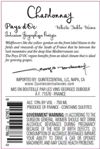 Georges Duboeuf IGP Pays d’Oc Chardonnay – Back Label – Non-Vintage