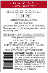 Georges Duboeuf Fleurie – Back Label – Non-Vintage