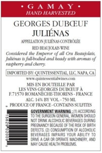 Georges Duboeuf Juliénas – Back Label – Non-Vintage