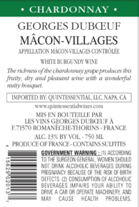 Georges Duboeuf Mâcon-Villages Blanc – Back Label – Non-Vintage