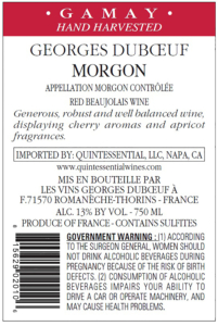 Georges Duboeuf Morgon – Back Label – Non-Vintage