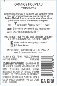 Georges Duboeuf Orange Nouveau – Back Label – Non-Vintage