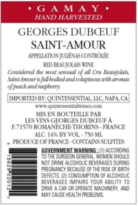 Georges Duboeuf Saint Amour – Back Label – Non-Vintage
