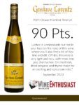 2021 Gustave Lorentz Gewurztraminer Reserve – 90 points, Wine Enthusiast – Accolade Sell Sheet