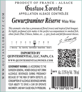 Gustave Lorentz Gewurztraminer Reserve – Back Label – Non-Vintage