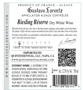 Gustave Lorentz Riesling Reserve – Back Label – Non-Vintage