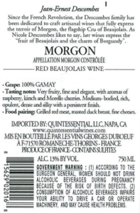 Georges Duboeuf Jean Ernest Descombes Morgon – Back Label – Non-Vintage